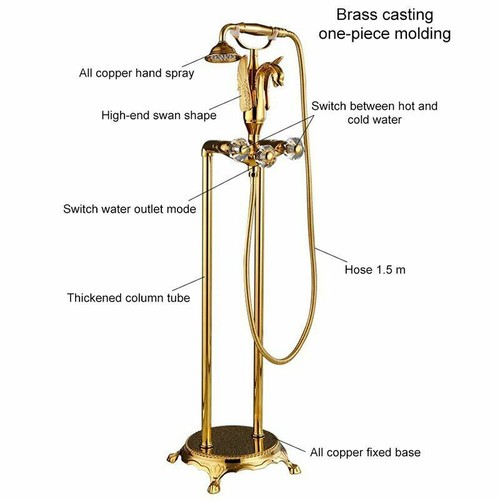 Bathroom Golden Floor Stand Faucet Telephone Type Swan Bath Shower Mixer - Picture 4 of 9