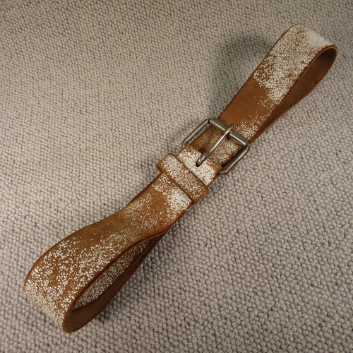 Cinturón de cuero Jack & Jones 36 grande blanco liso hebilla de rodillo ancho pátina vintage - Imagen 3 de 14