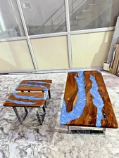 Custom River Epoxy Table, Live Edge Epoxy River Table, Dining Room Wood Table