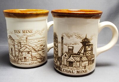 Vintage Biltons Pottery Mugs England Coffee Set Of 2 Coal Mine Tin Mine