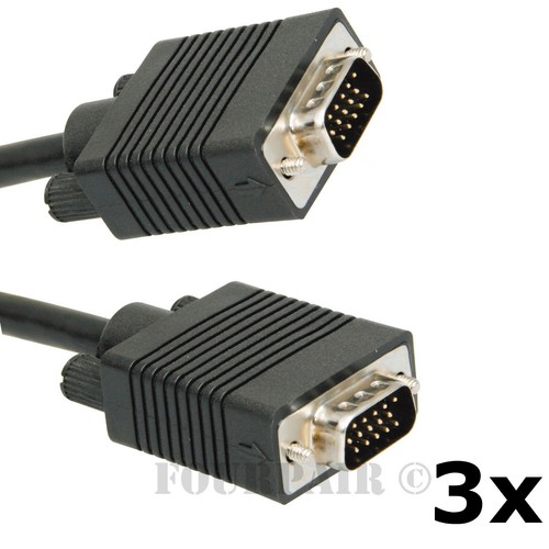 3 Pack Heavy Duty 3ft VGA SVGA Video Cable Cord Male to Male PC Laptop Monitor - Bild 1 von 2