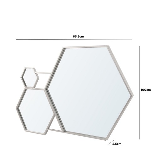 100cm Silver Metal Hexagon Geometric Frame Design Home Wall Mount Mirror Display - Picture 2 of 2