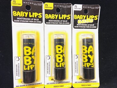3 MAYBELLINE BABY LIPS #75 FIERCE N TANGY LIP BALM 0.15oz SCUFFED PACKAGING