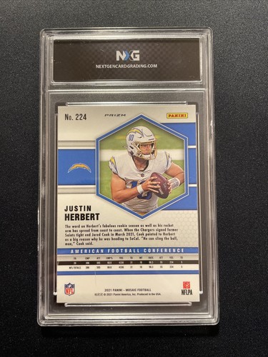 Justin Herbert 2021 Mosaic Green Prizm #224 Graded NXG 10 Gem Mint - Bild 2 von 3