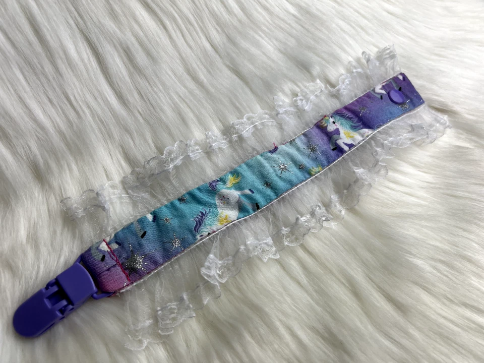 Lace Unicorn Fabric Pacifier Clip - ABDL Pacifier Holder - Image 2 of 3