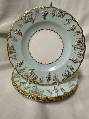 (4) Royal Crown Derby Aqua 'Vine' 6.25 Inch BREAD PLATES w/Crazing! - Picture 2 of 7