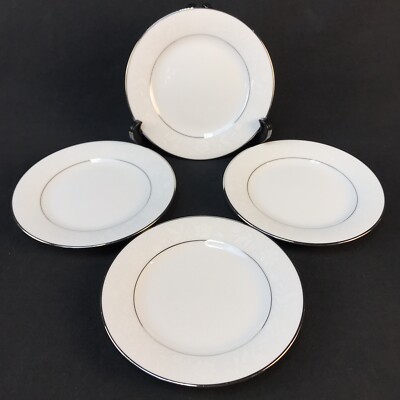 x Noritake RANIER #6909 Bread Plates Floral Platinum Made in Japan  MINTY