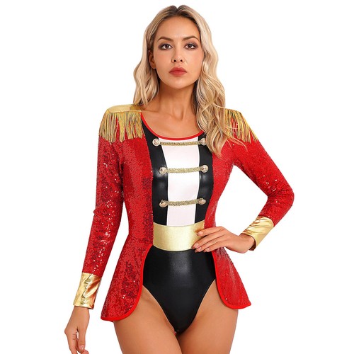 inhzoy Damen Kostüm Body Jumpsuits Zirkusdirektorin Leotard Weihnachten Karneval - Picture 5 of 14