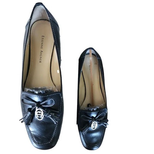 New Etienne Aigner Boat Shoes Women's Black Leather Slip On Low Top Flat Shoes - Picture 3 of 7