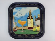 Vintage Seagram's V.O Metal lithograph Serving tray w/ cocktail recipes 
