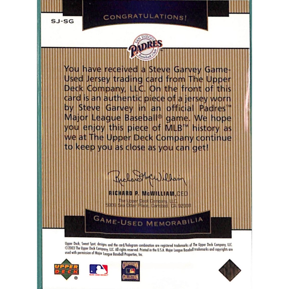 スポーツ選手 2004 Sweet Spot Classic Signatures DW Steve Garvey Sweet Spot Classic Upper Deck 2003 #SJ-SG | eBay