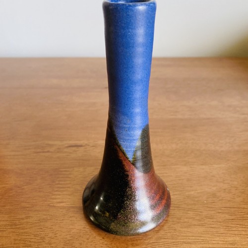 Studio Pottery Bud Vase 14.5cms Artist Signed Blue Brown - Picture 8 of 10