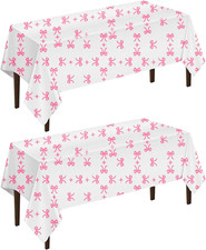 2Pcs Pink Bow Plastic Tablecloths Disposable Table Covers 54 Inch X108 Inch Rect