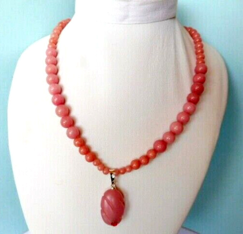 Collier en jade rose naturel de Malaisie 165 Cts et argent massif de 45 cm