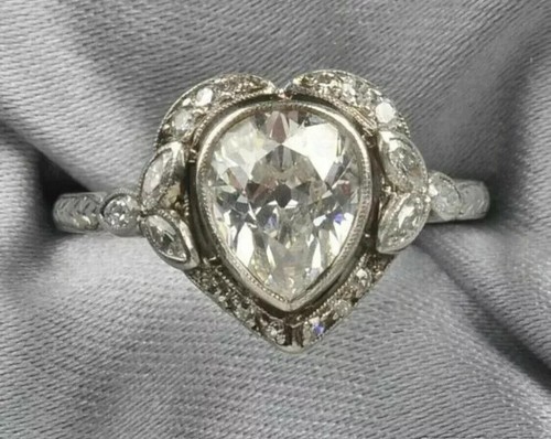 Antique Art Deco 4.00Ct Pear Cut Moissanite Engagement Ring 925 Sterling Silver - Picture 3 of 3