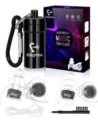 High Fidelity Concert Ear Plugs Eargrace 2 Pairs Hearing Protection Noise Black