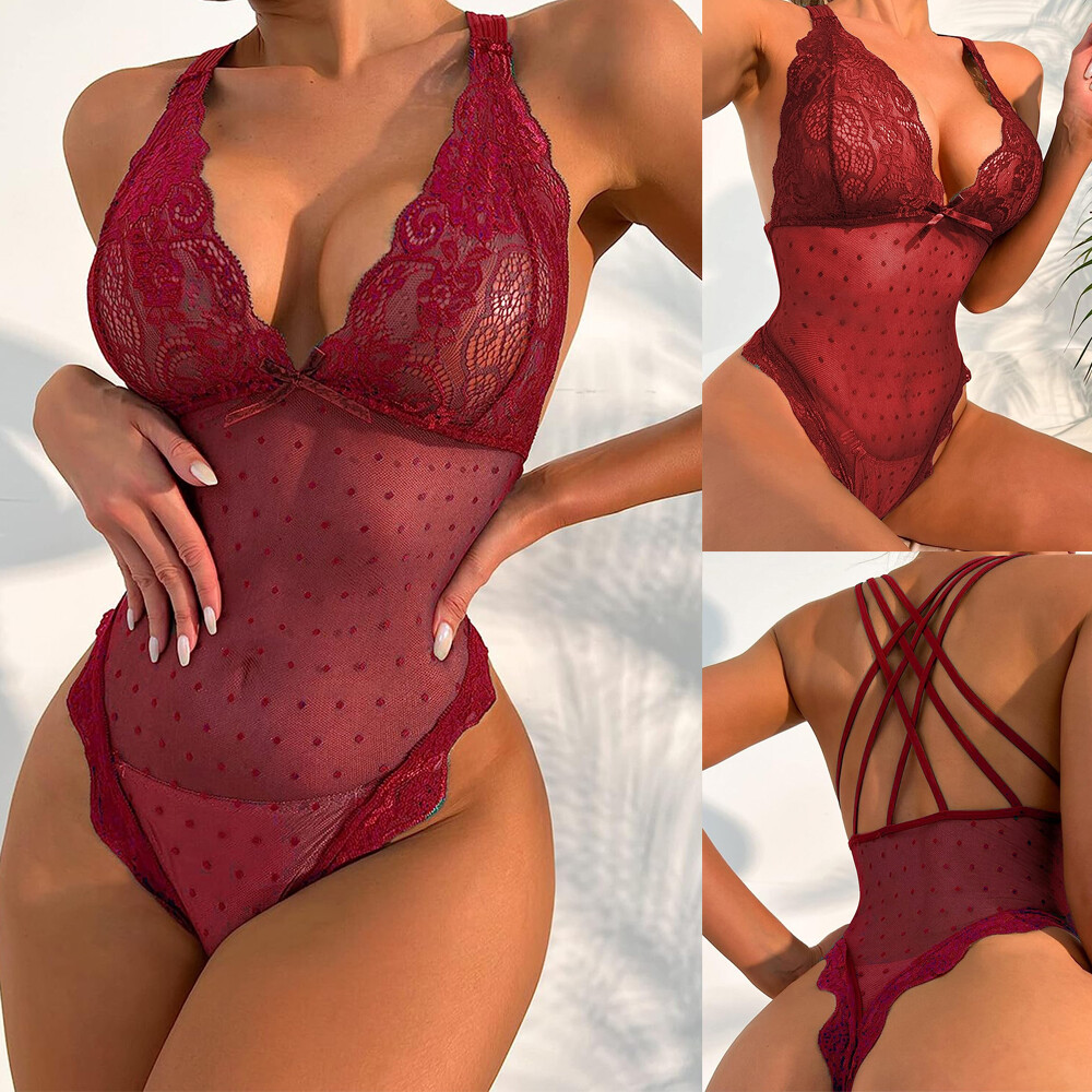 Sexy Lace Babydoll Lingerie Sheer Bodysuit Sleepwear Nightgown Gift for Women