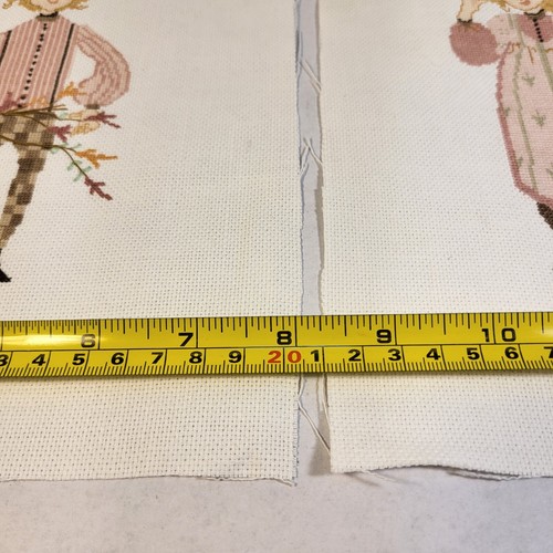 Vintage Completed Cross-Stitch BOY w/Wildflowers + GIRL w/Flowers 8x10” Unframed - Picture 8 of 9