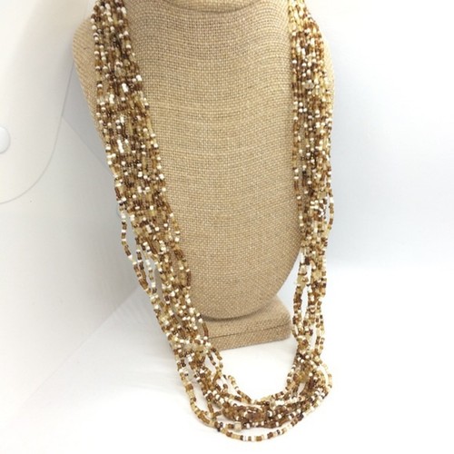 COLDWATER CREEK MULTI STRAND NECKLACE GLASS SEED BEAD BRASS BOHO BOHEMIAN - Picture 2 of 8