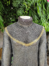 Chain mail shirt with Collar  9 mm chainmail haubergeon Long Sleeves