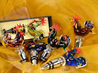 N.1 BOMBONIERA TAPPO VINO MANICO VETRO MURANO GUFO FOGLIA ARGENTO SCATOLA 13366