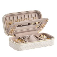 Travel Jewelry Case Jewelry Organizer Box with Mirror Jewelry Pouch Woven Emb...