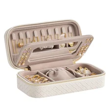 Travel Jewelry Case Jewelry Organizer Box with Mirror Jewelry Pouch Woven Emb...