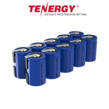 Tenergy 10PCS 4/5 SubC 1300mAh NiCd Flat Top Rechargeable Batteries Cell w/ Tabs