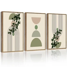 Drsoum 11x14in Green Botanical Boho Wall Decor Framed Modern Sage Bohemian Wa...