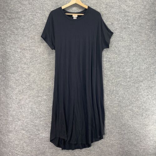 New Iconic Luxe Dress Women L Large Black Maxi Long Crew Neck Short Sleeve Rayon