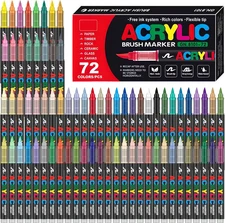72 Acrylic Paint Markers, Soft Brush Tip Acrylic Markers for Rock Painting, Wood