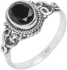 Black Tourmaline Stone Ring 925 Sterling Silver Statement Ring for Women Handmad