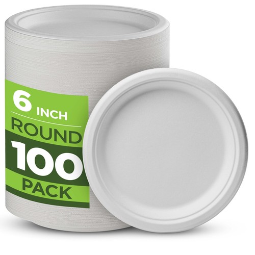 100% Compostable Paper Plates 100 Pack, 6 Inch Heavy Duty Biodegradable Micro...