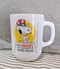 vintage 1980 Peanuts Snoopy milk glass mug "Put Snoopy in the White House"