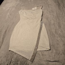 Windsor White And Silver Glitter Spaghetti Strap Asymmetrical Homecoming Dress