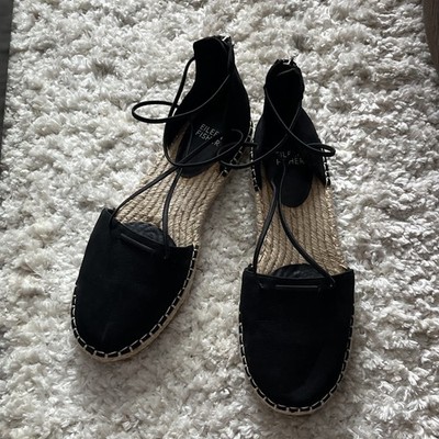Eileen Fisher Lala Tumbled Leather Espadrille Flat Black Sz 6.5