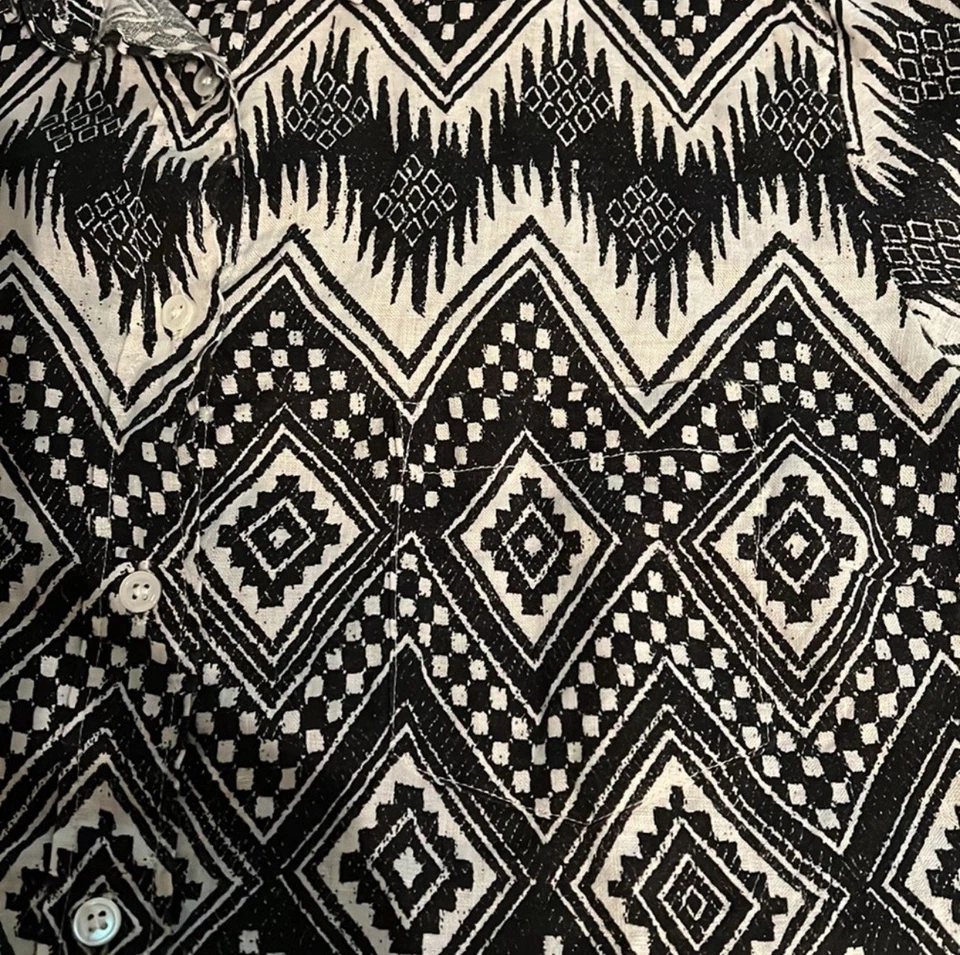 J. Camisa Crew feminina masculina 100% linho estampa asteca botão para cima tamanho 12 - Imagem 4 de 4