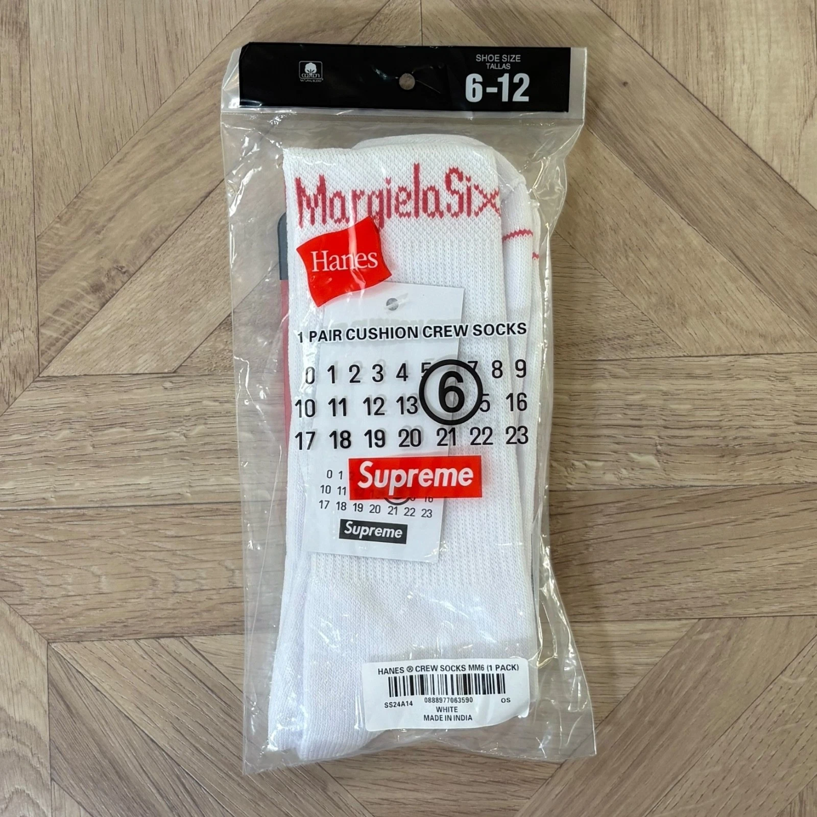 Supreme x MM6 Maison Margiela x Hanes Crew Socks | 1 Pack | White | Size 6-12