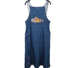 Vintage The Disney Store Winnie The Pooh Denim Cotton Overall Dress Medium