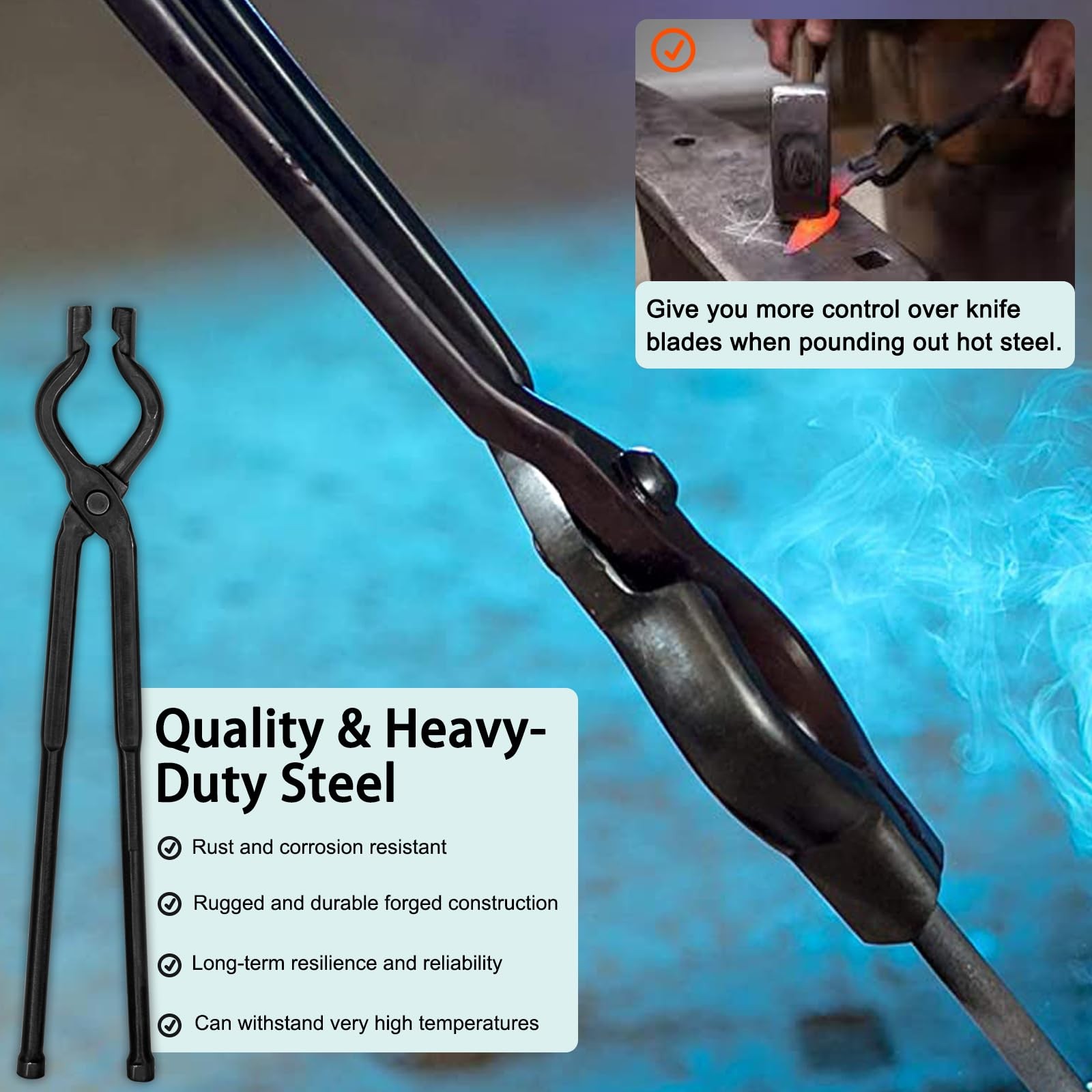 17 Inch V-Bit Bolt Knife Making Blacksmith Tongs Bladesmith Wolf Jaw Anvil Forge