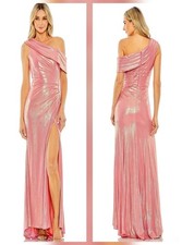 NWT Ieena for Mac Duggal Pink One Shoulder Ruched Side Slit Gown Dress, Size 8