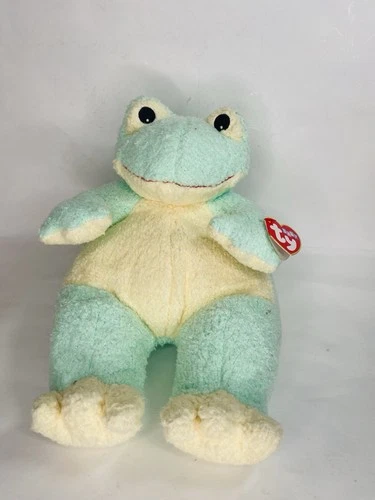Vintage Ty Baby Frog Green&Yellow Stuffed Plush Rattle w/Tags 1999