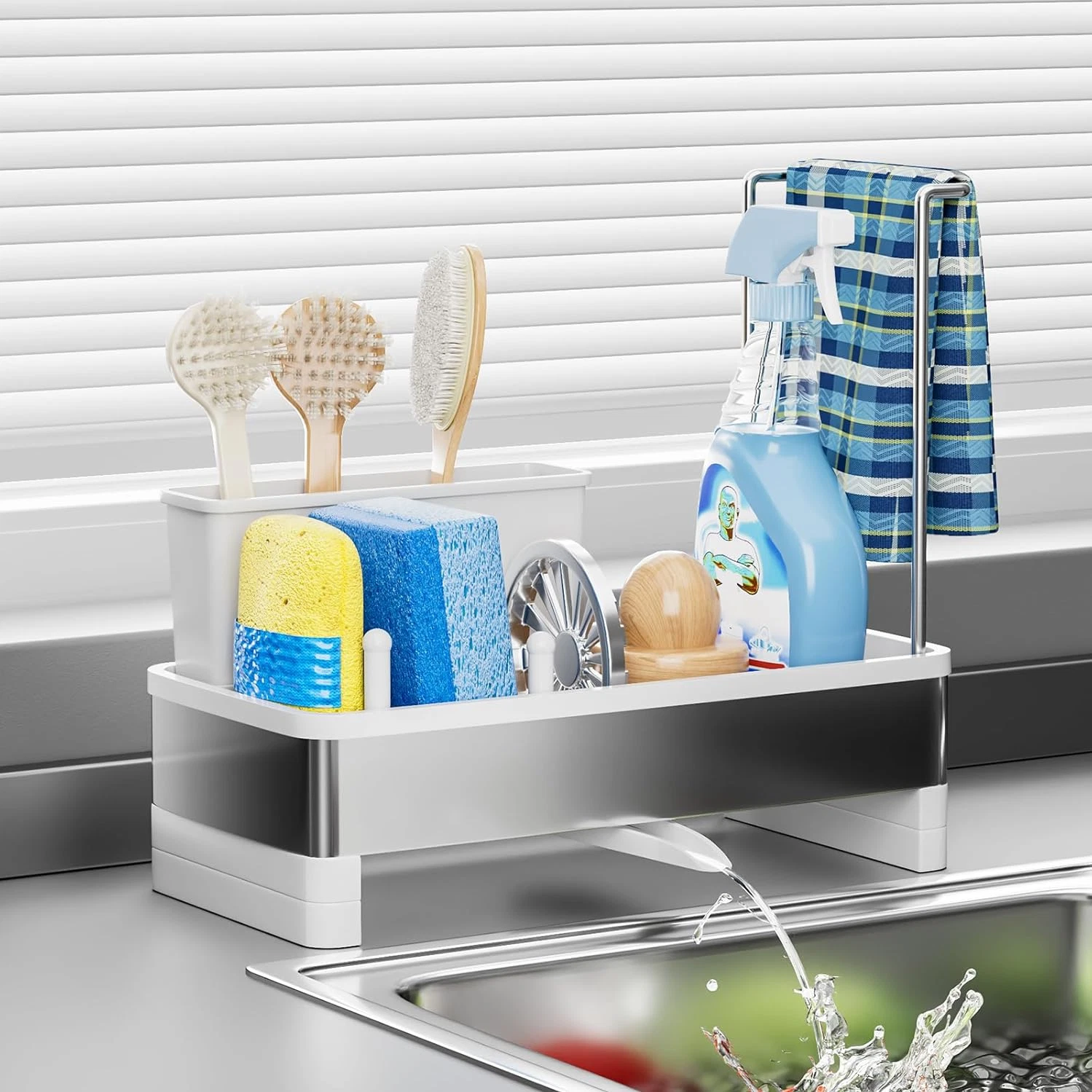 Stainless Steel Sink Caddy, Sponge Holder for Kitchen Sink with Brush Holder
Opens in a new window o