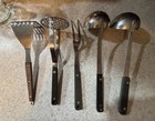 Vtg 5 Flint Ekco Stainless Steel Cooking Utensils Mashers Fork Ladles Black Hand — photo 2