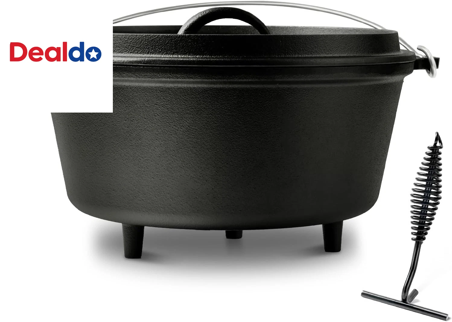 8QT Pre-Seasoned Cast Iron Camp Dutch Oven with Lid, Large Camping Dutch Oven Po