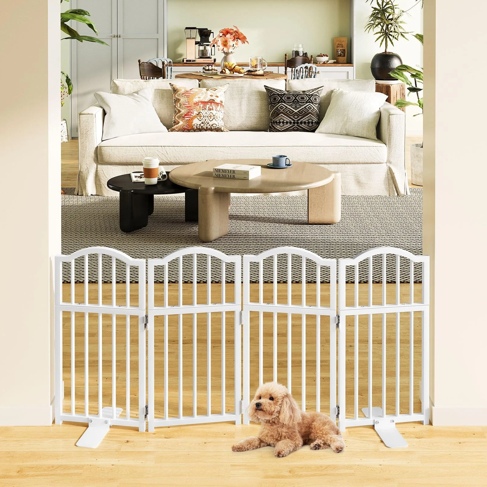 Dog Gate Indoor, 23.62" H Freestanding Dog Door Gates with Support Feet, Expa...