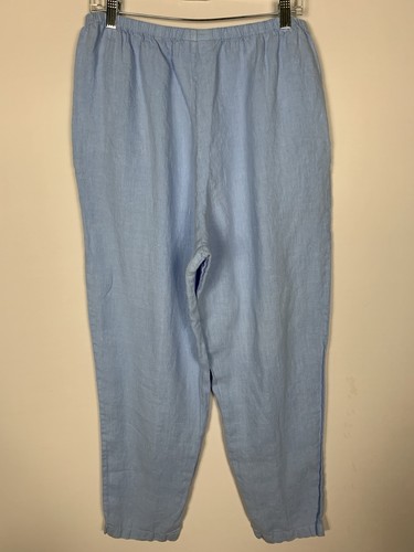 Hot Cotton Women's L 2pc 100% Linen Short Sleeve Top & Pants Set Baby Blue - Picture 13 of 16