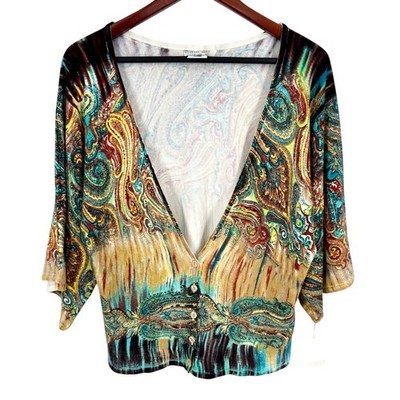 NEW NWT Alberto Makali Sz XL Knit Wearable Art Beaded Sweater Blouse Shirt Top