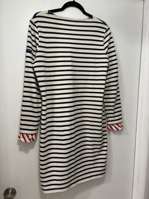 Saint James L atelier Blue White Striped 3/4 Sleeve Red White Ruffles Dress