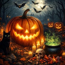 Halloween Pumpkin Diamond Art Kit 13.8 x 13.8 Inch 5D Craft